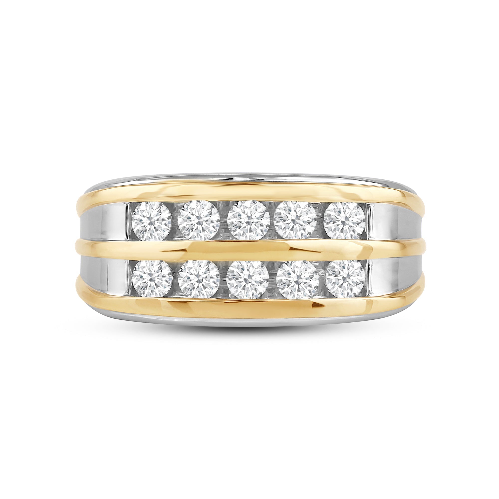 Two -Tone Channel Set Row Diamond Men's Ring - Main Image