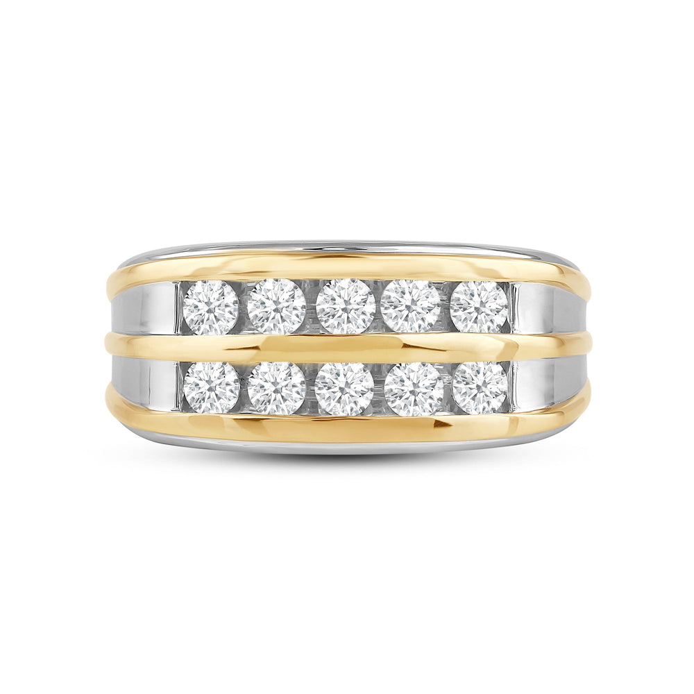 Two -Tone Channel Set 2 Row Diamond Men's Ring with 18KT White & Yellow Gold / Lab / 1 Cut Diamond in 14KT White & Yellow Gold / Lab / 1 view 1
