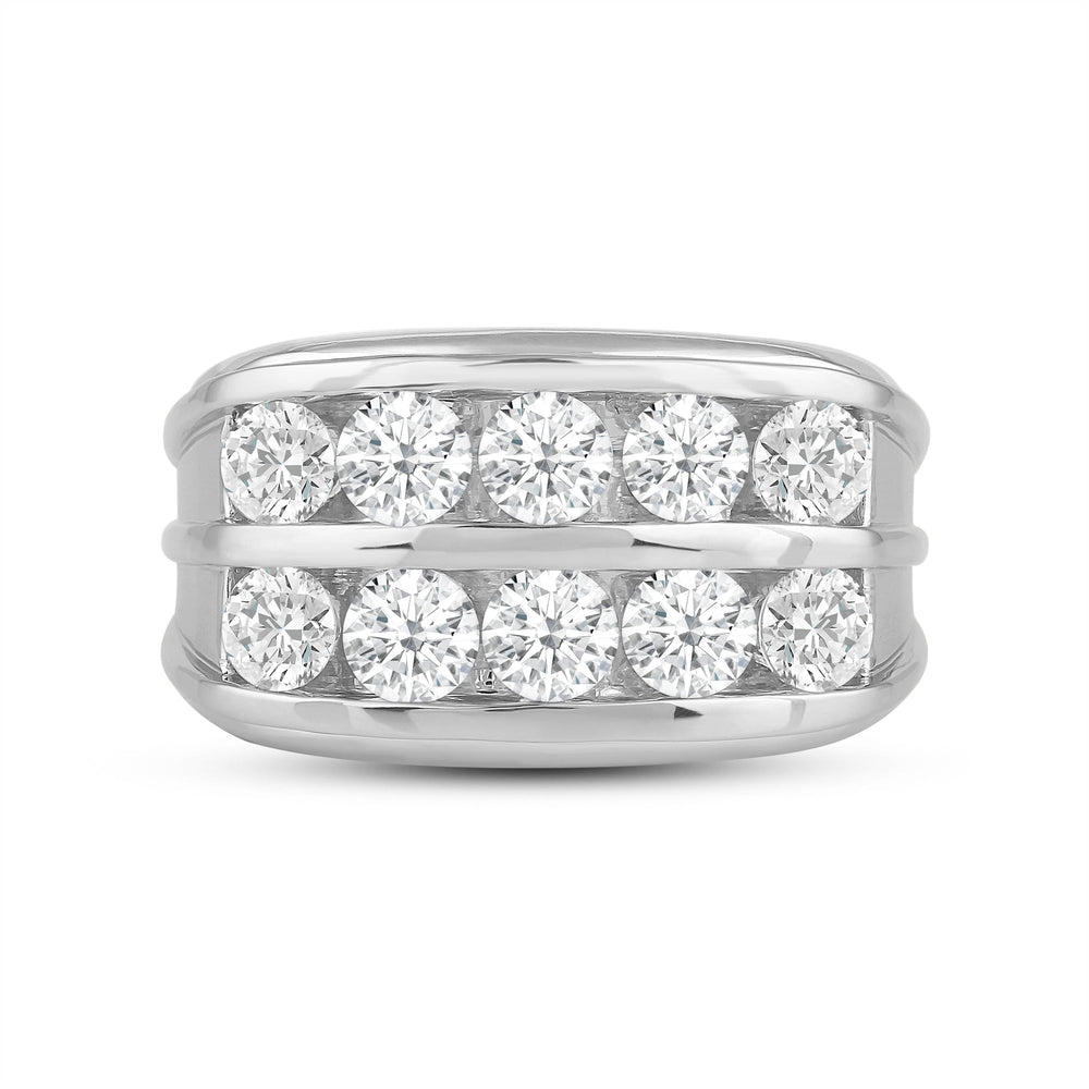 Two -Tone Channel Set 2 Row Diamond Men's Ring with 18KT White Gold / Lab / 3 Cut Diamond in 14KT White Gold / Lab / 3 view 1
