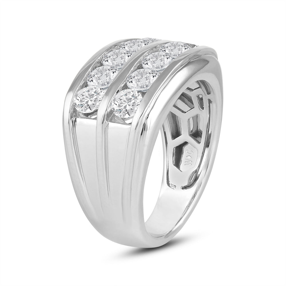 Two -Tone Channel Set 2 Row Diamond Men's Ring with 18KT White Gold / Lab / 3 Cut Diamond in 14KT White Gold / Lab / 3 view 3
