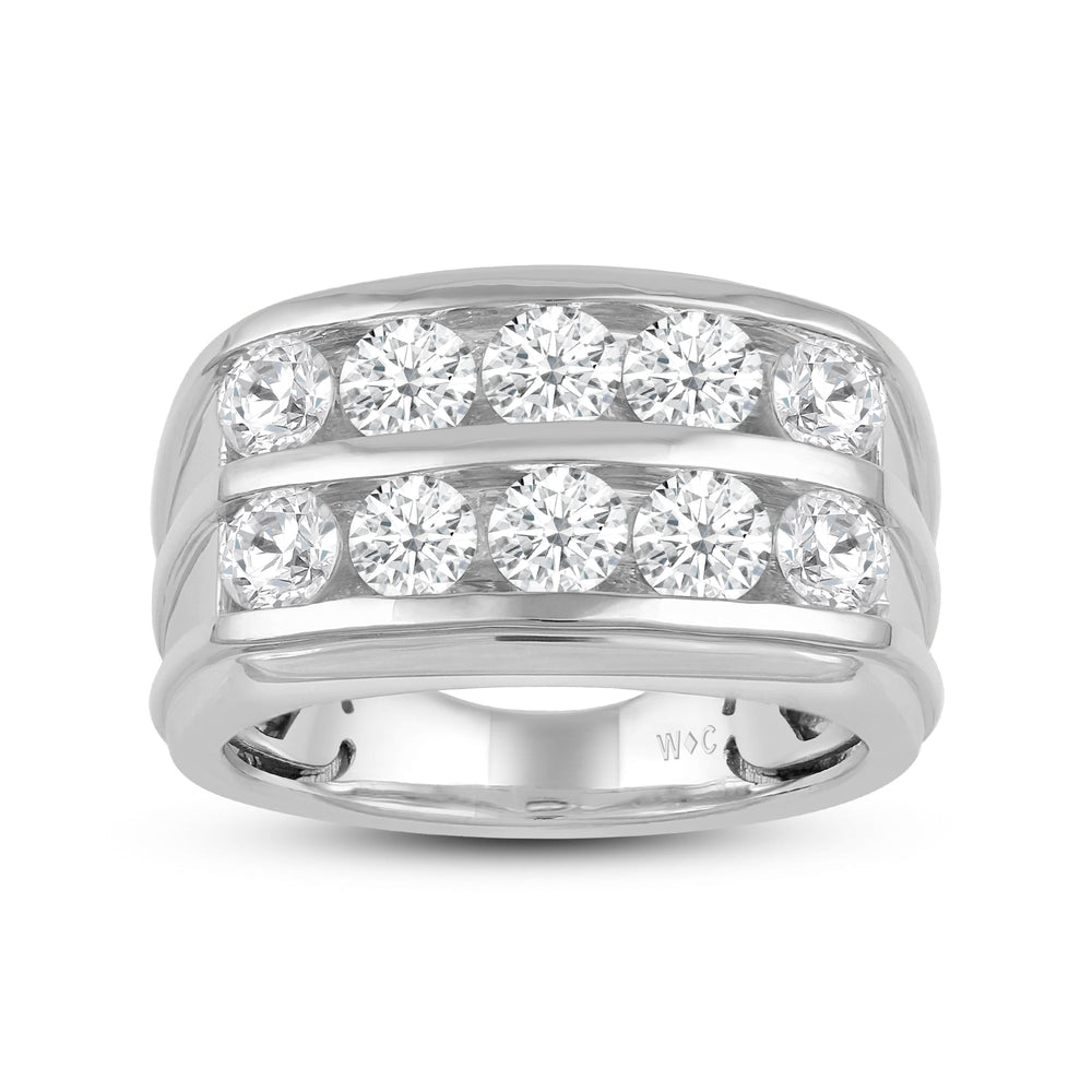 Two -Tone Channel Set 2 Row Diamond Men's Ring with 18KT White Gold / Lab / 3 Cut Diamond in 14KT White Gold / Lab / 3 view 2
