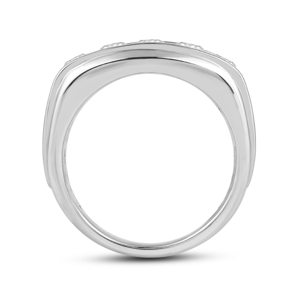 Two -Tone Channel Set 2 Row Diamond Men's Ring with 18KT White Gold / Lab / 3 Cut Diamond in 14KT White Gold / Lab / 3 view 4
