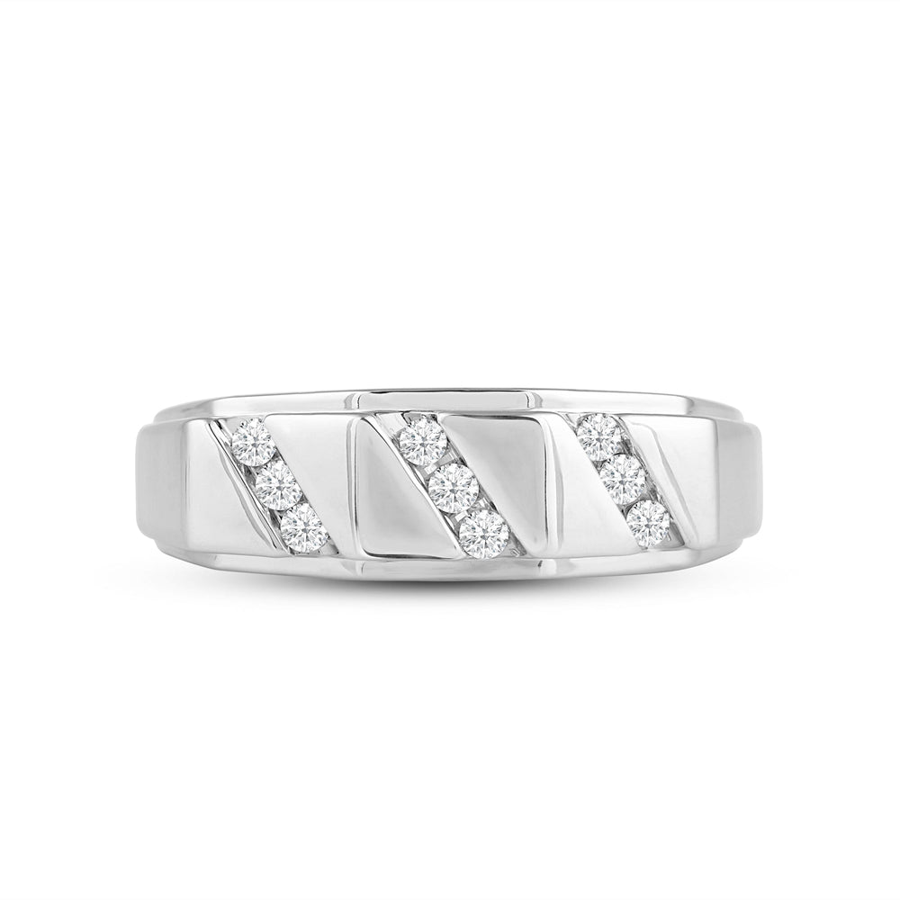 3 Row Channel Set Diamond Accent Men's Ring with 18KT White Gold / Lab / 1/4 Cut Diamond in 14KT White Gold / Lab / 1/4 view 1
