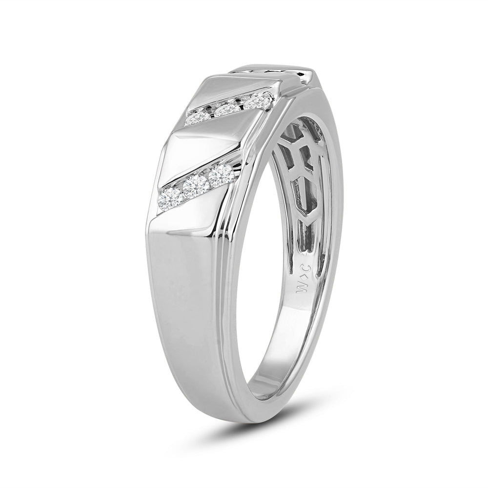 3 Row Channel Set Diamond Accent Men's Ring with 18KT White Gold / Lab / 1/4 Cut Diamond in 14KT White Gold / Lab / 1/4 view 3
