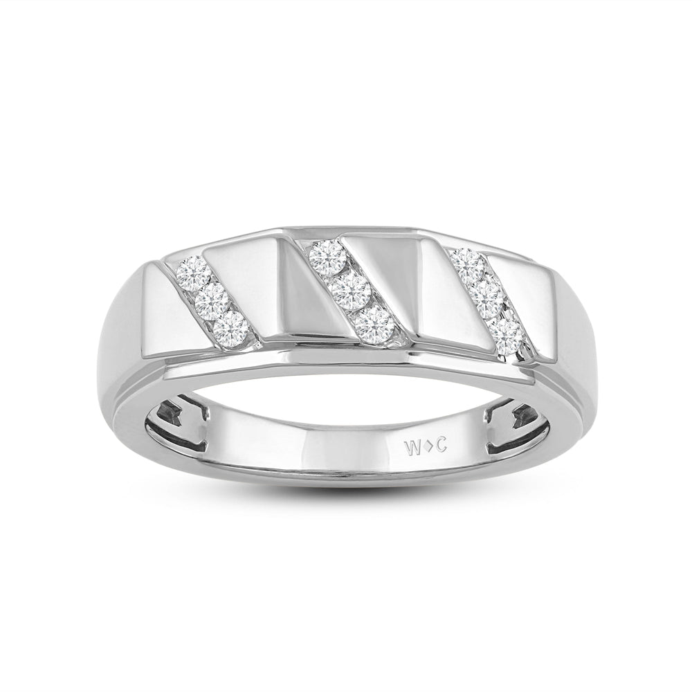3 Row Channel Set Diamond Accent Men's Ring with 18KT White Gold / Lab / 1/4 Cut Diamond in 14KT White Gold / Lab / 1/4 view 2
