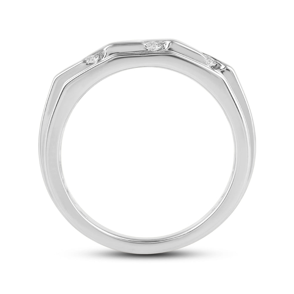 3 Row Channel Set Diamond Accent Men's Ring with 18KT White Gold / Lab / 1/4 Cut Diamond in 14KT White Gold / Lab / 1/4 view 4
