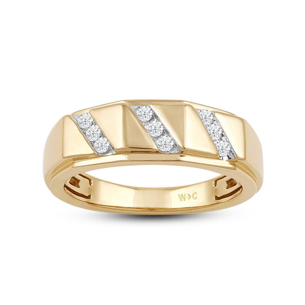 3 Row Channel Set Diamond Accent Men's Ring with 18KT Yellow Gold / Lab / 1/4 Cut Diamond in 14KT Yellow Gold / Lab / 1/4 view 2

