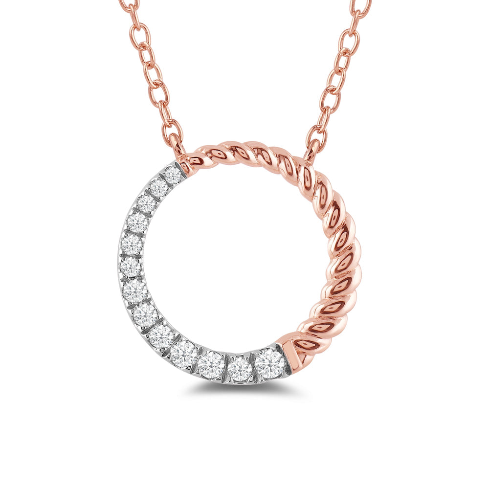 Rope & Graduating Diamond Line Round Pendant with 18KT Rose Gold / Lab / 1/6 Cut Diamond in 14KT Rose Gold / Lab / 1/6 view 2
