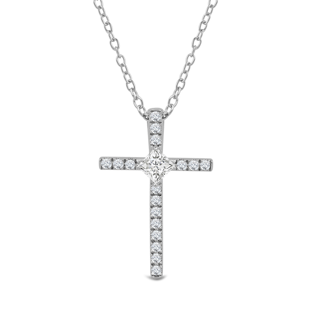 Kite Set Princess Lab Created Diamond Cross Pendant with 18KT White Gold / Lab / 1/3 Cut Diamond in 14KT White Gold / Lab / 1/3 view 2
