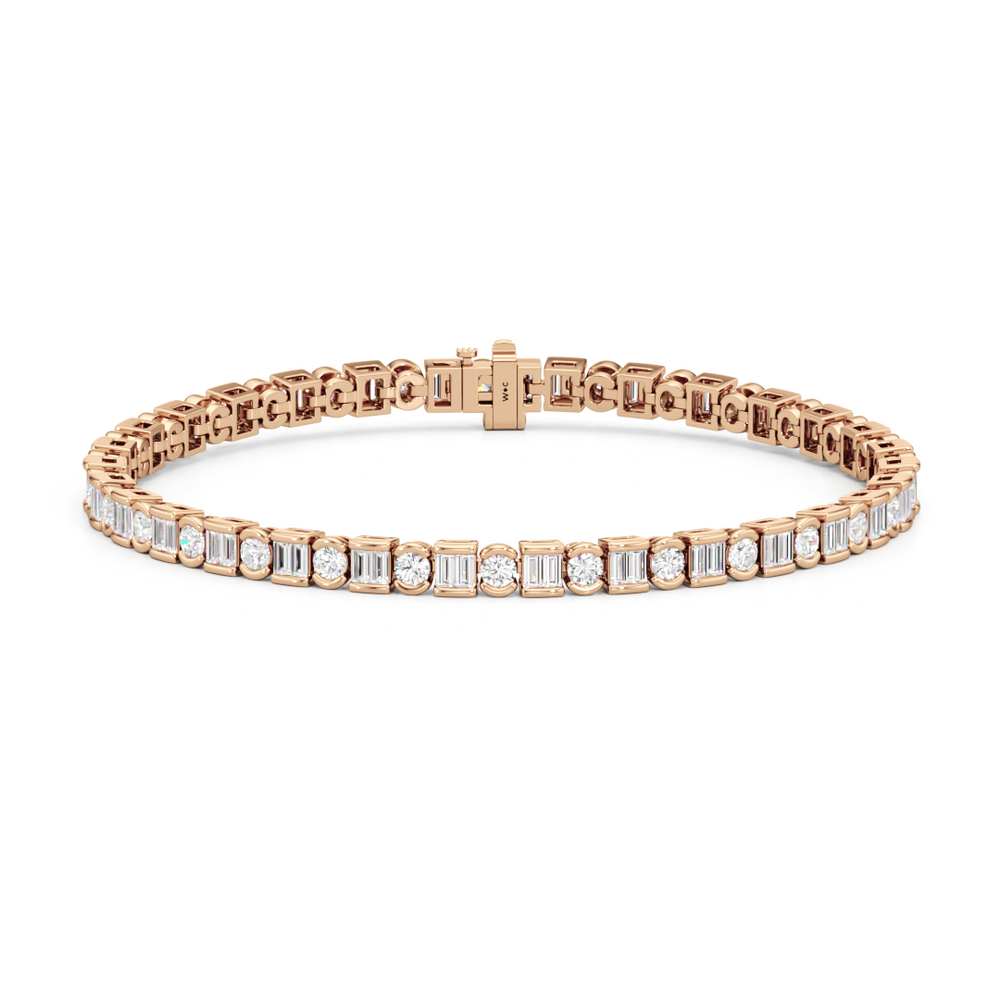 Half Bezel Tennis Bracelet with 4 Cut Diamond in 14KT Rose Gold view 1
