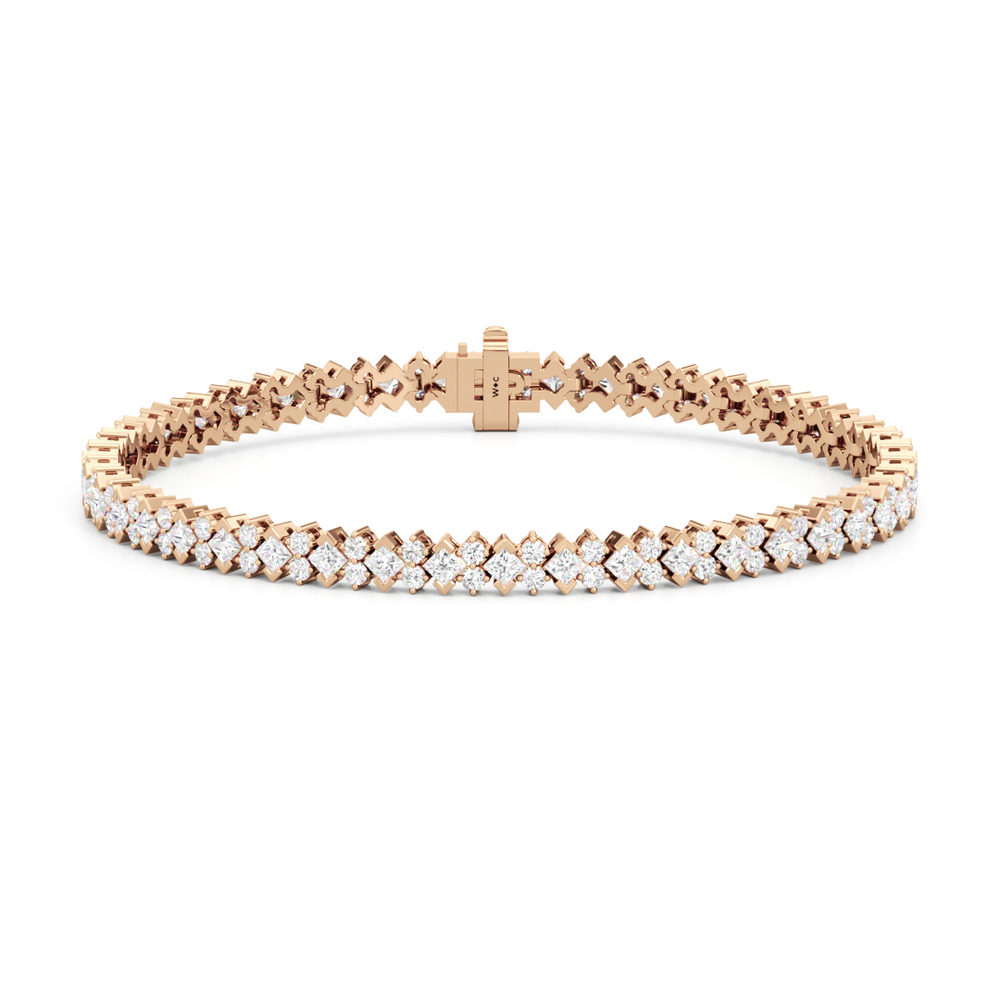 Half Bezel Round Tennis Bracelet with 5 Cut Diamond in 14KT Rose Gold view 1
