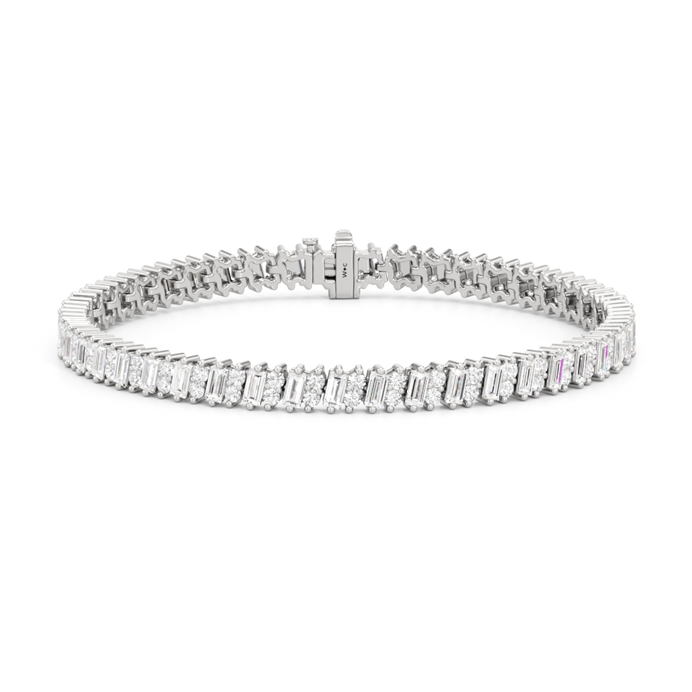 Alternating Duo Tennis Bracelet with 4 Cut Diamond in 14KT White Gold view 1
