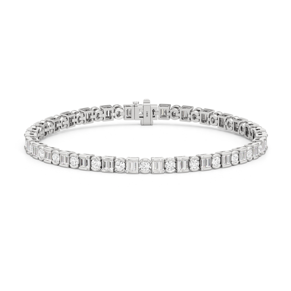 Half Bezel Tennis Bracelet with 4 Cut Diamond in 14KT White Gold view 1
