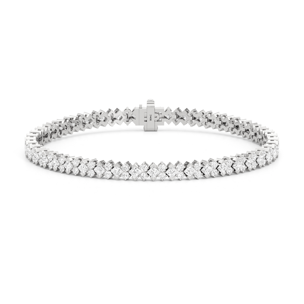 Half Bezel Round Tennis Bracelet with 5 Cut Diamond in 14KT White Gold view 1
