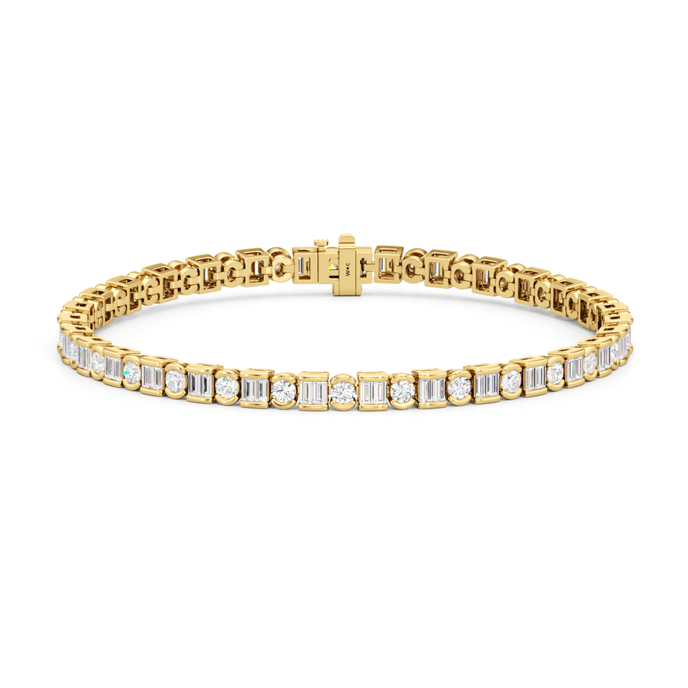 Half Bezel Tennis Bracelet with 4 Cut Diamond in 14KT Yellow Gold view 1
