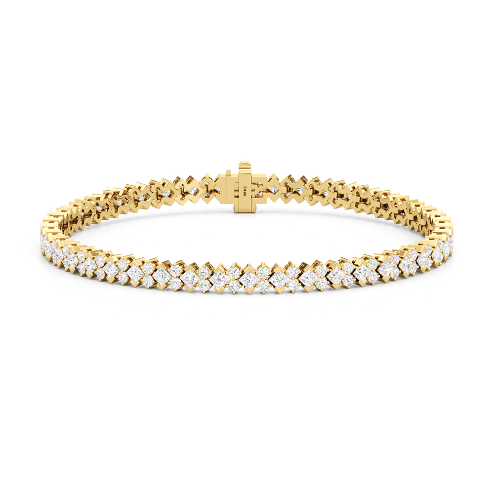 Half Bezel Round Tennis Bracelet with 5 Cut Diamond in 14KT Yellow Gold view 1
