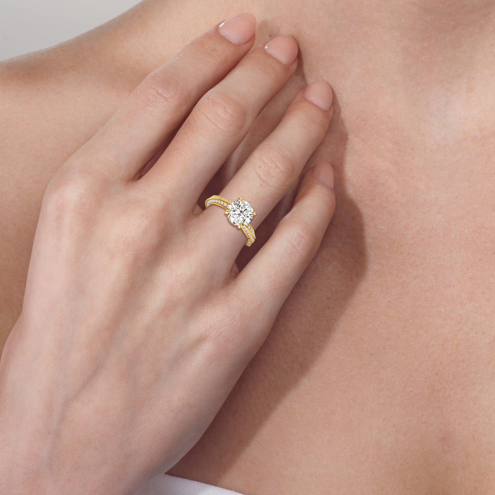 Model Wearing The Bond Engagement Ring with Lab Grown Diamond view