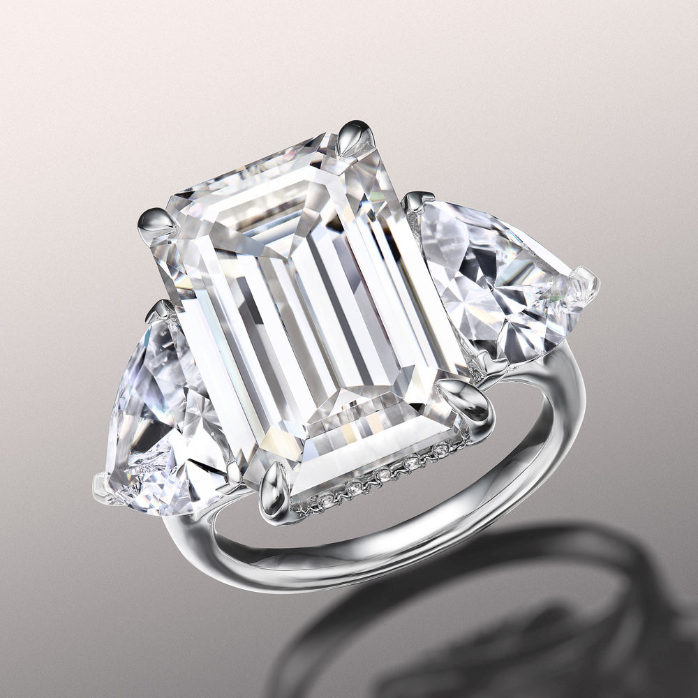 Emerald Cut The Michelangelo Ring with Lab Grown Diamond in 14KT White Gold view 2
