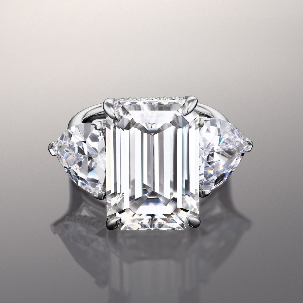 Emerald Cut The Michelangelo Ring with Lab Grown Diamond in 14KT White Gold view 1
