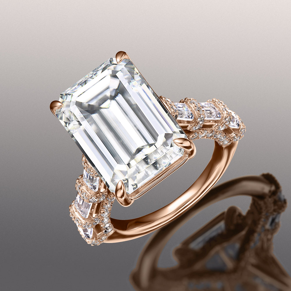 Emerald Cut The Magritte Ring with Lab Grown Diamond in 14KT Rose Gold view 2
