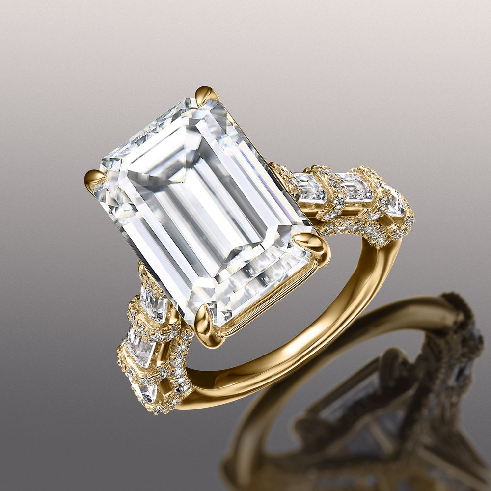 Emerald Cut The Magritte Ring with Lab Grown Diamond in 14KT Yellow Gold view 2
