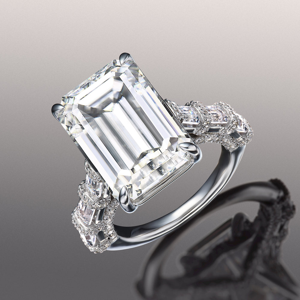 Emerald Cut The Magritte Ring with Lab Grown Diamond in 14KT White Gold view 2
