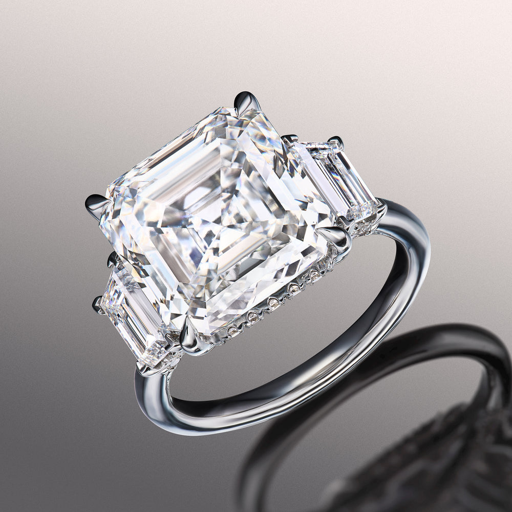 Asscher Cut The Vecellio Ring with Lab Grown Diamond in 14KT White Gold view 2
