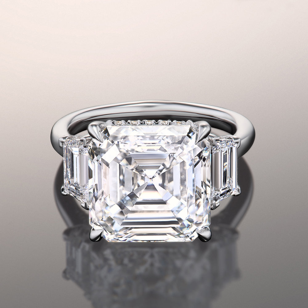Asscher Cut The Vecellio Ring with Lab Grown Diamond in 14KT White Gold view 1
