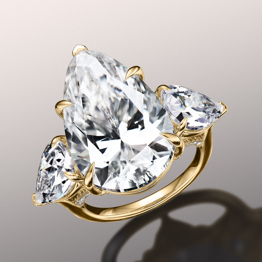 Pear Cut The da Vinci Ring with Lab Grown Diamond in 14KT Yellow Gold view 2
