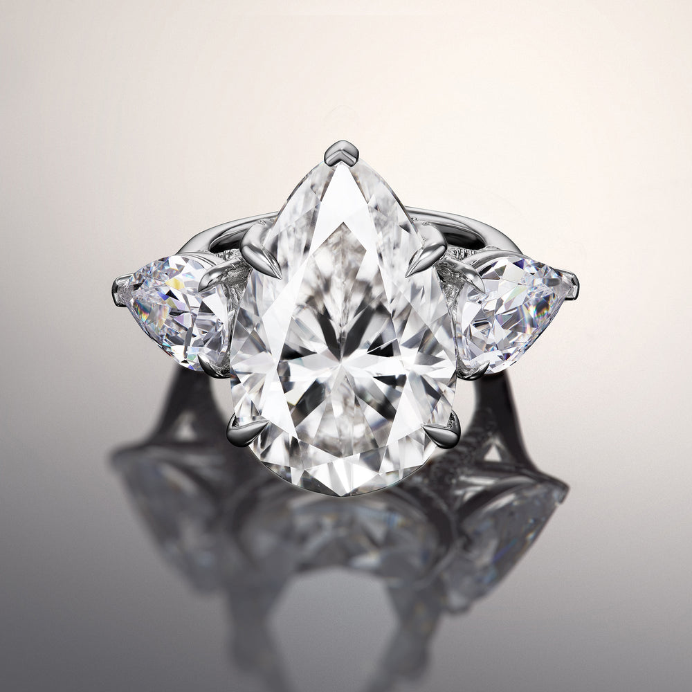 Pear Cut The da Vinci Ring with Lab Grown Diamond in 14KT White Gold view 1
