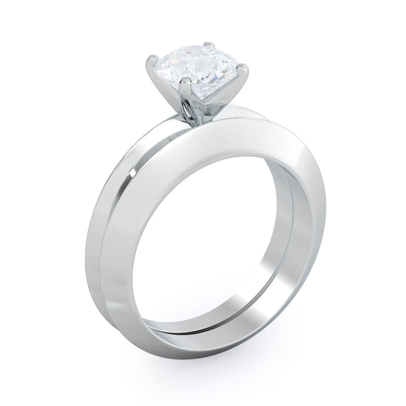 Knife Edge Solitaire Diamond Engagement Ring with Round Cut Diamond in 14KT Platinum view 4
