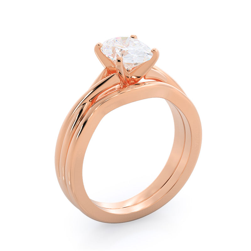 Fine Cathedral Twist Diamond Engagement Ring with Oval Cut Diamond in 14KT Rose Gold view 5
