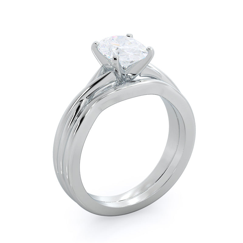 Fine Cathedral Twist Diamond Engagement Ring with Oval Cut Diamond in 14KT Platinum view 4
