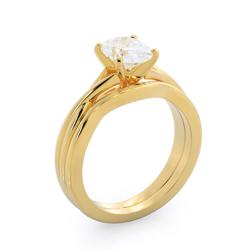Fine Cathedral Twist Diamond Engagement Ring with Oval Cut Diamond in 14KT Yellow Gold view 4
