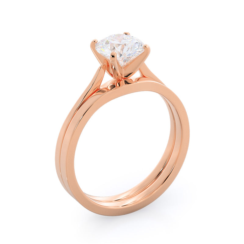 Sleek Cathedral Solitaire Engagement Ring with Oval Cut Diamond in 14KT Rose Gold view 7
