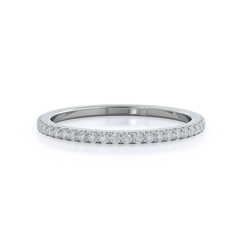 French Cut Pave Diamond Wedding Band with 18KT White Gold Cut Diamond in 14KT White Gold view 1
