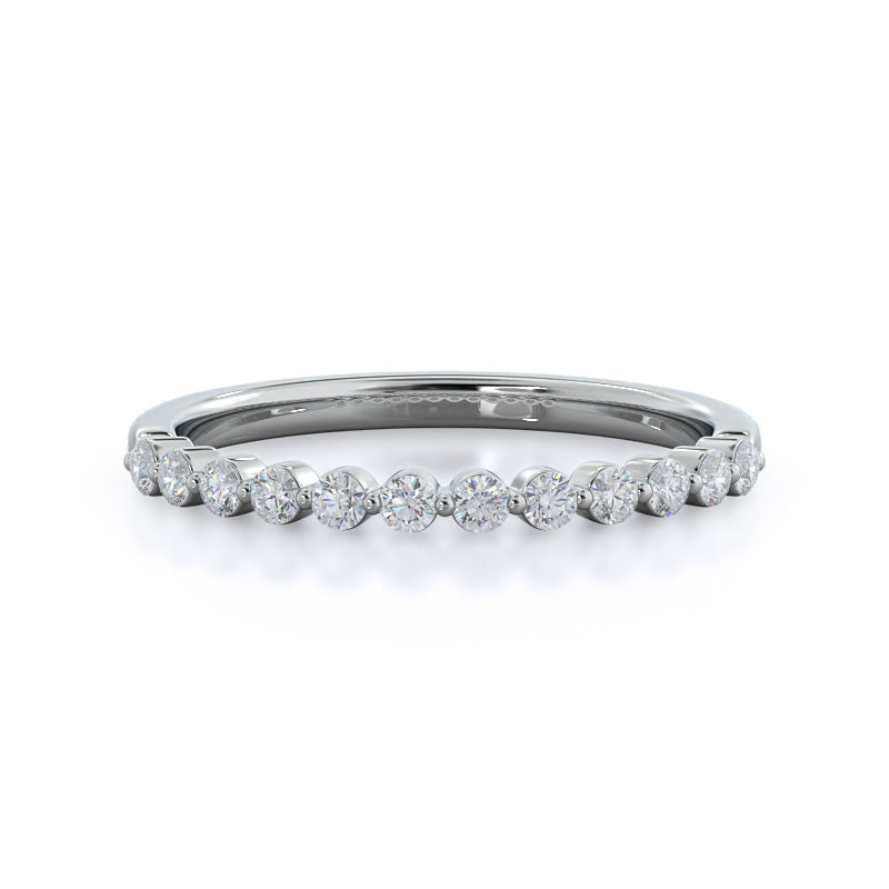 Under Bezeled Accent Diamond Wedding Band with 18KT White Gold Cut Diamond in 14KT White Gold view 1
