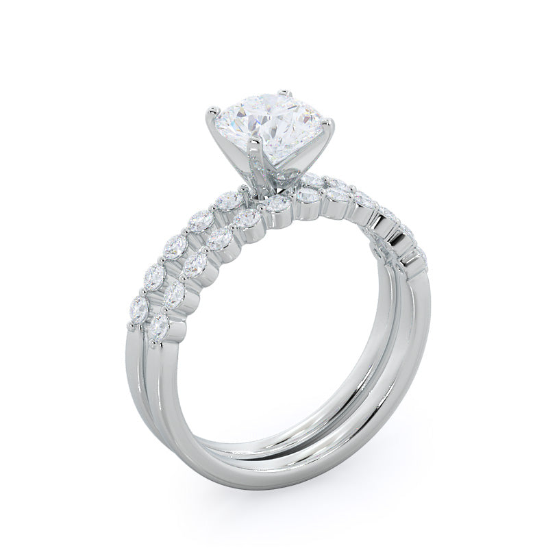 Under Bezeled Accent Diamond Wedding Band with 18KT White Gold Cut Diamond in 14KT White Gold view 3
