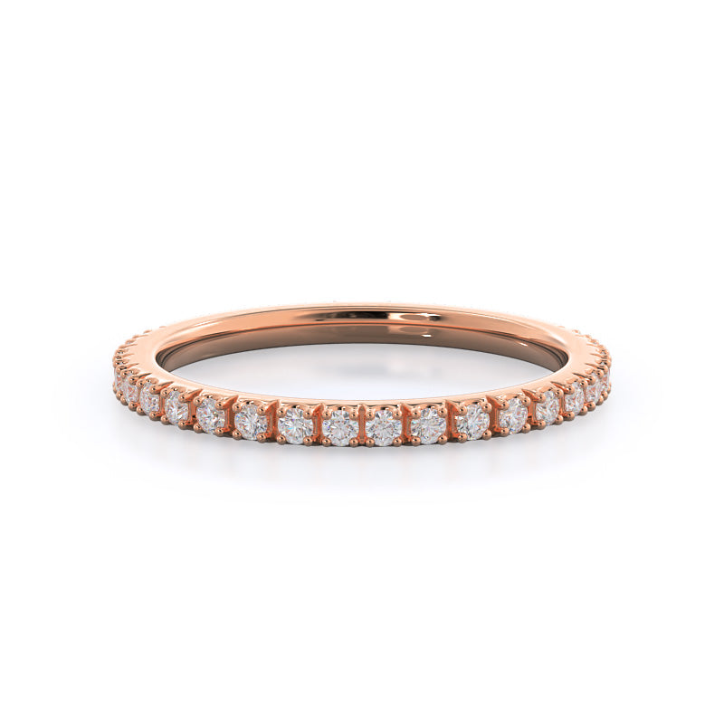 Open French Cut Pave Diamond Wedding Band with 18KT Rose Gold Cut Diamond in 14KT Rose Gold view 1
