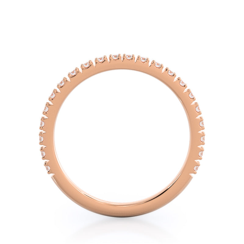 Open French Cut Pave Diamond Wedding Band with 18KT Rose Gold Cut Diamond in 14KT Rose Gold view 2
