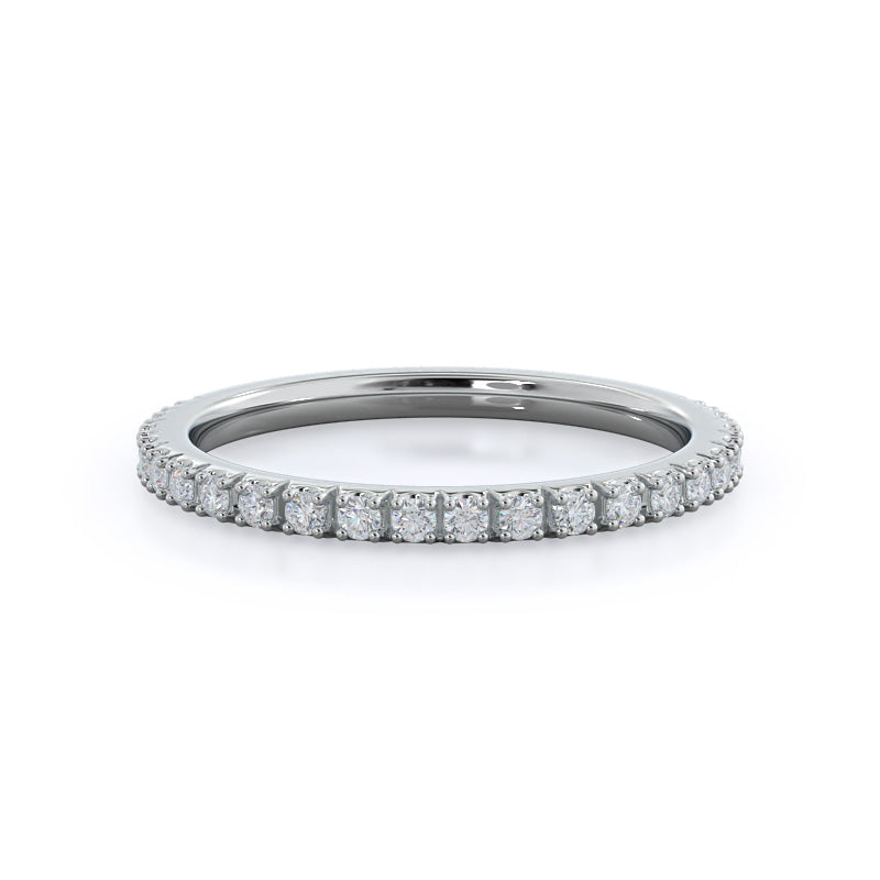 Open French Cut Pave Diamond Wedding Band with 18KT White Gold Cut Diamond in 14KT White Gold view 1
