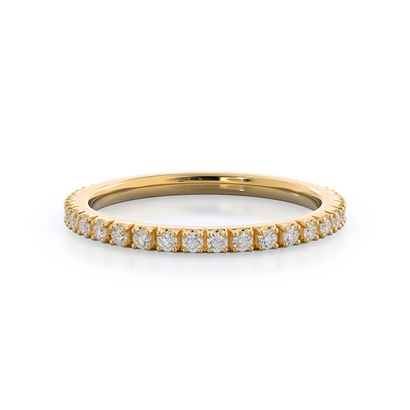 Open French Cut Pave Diamond Wedding Band with 18KT Yellow Gold Cut Diamond in 14KT Yellow Gold view 1
