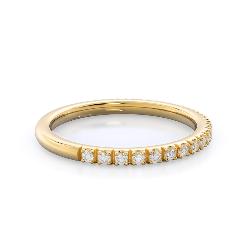 Open French Cut Pave Diamond Wedding Band with 18KT Yellow Gold Cut Diamond in 14KT Yellow Gold view 4
