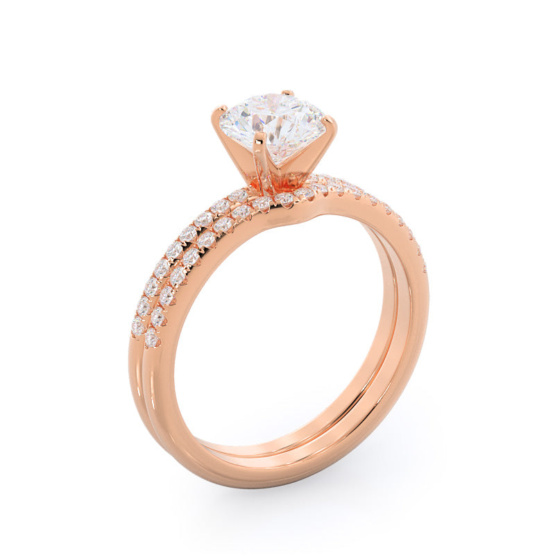 Micropave Diamond Wedding Band with 18KT Rose Gold Cut Diamond in 14KT Rose Gold view 3
