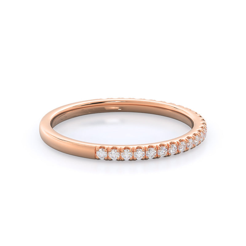 Curved Petite Micropave Diamond Wedding Band with 18KT Rose Gold Cut Diamond in 14KT Rose Gold view 4
