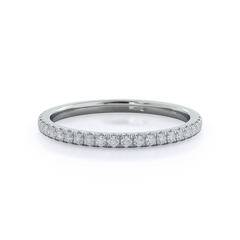 Curved Petite Micropave Diamond Wedding Band with 18KT White Gold Cut Diamond in 14KT White Gold view 1
