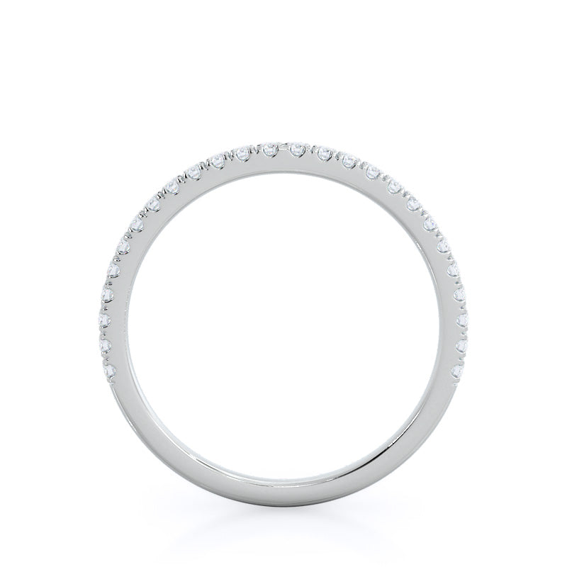 Curved Petite Micropave Diamond Wedding Band with 18KT White Gold Cut Diamond in 14KT White Gold view 2
