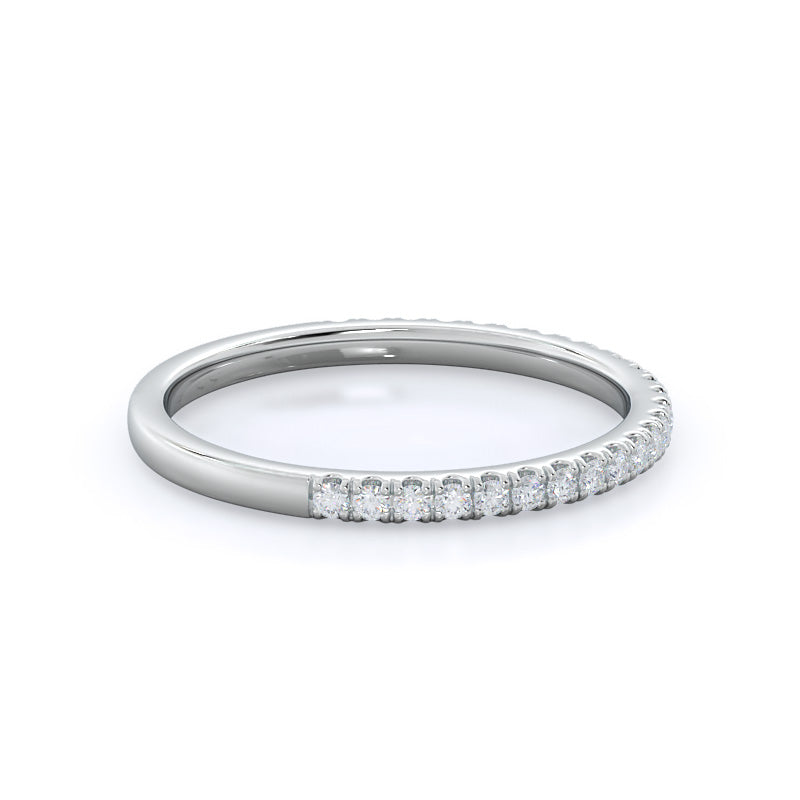 Curved Petite Micropave Diamond Wedding Band with 18KT White Gold Cut Diamond in 14KT White Gold view 4
