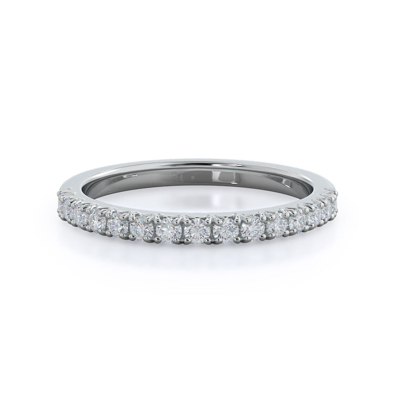 French Basket Pave Diamond Wedding Band with 18KT White Gold Cut Diamond in 14KT White Gold view 1

