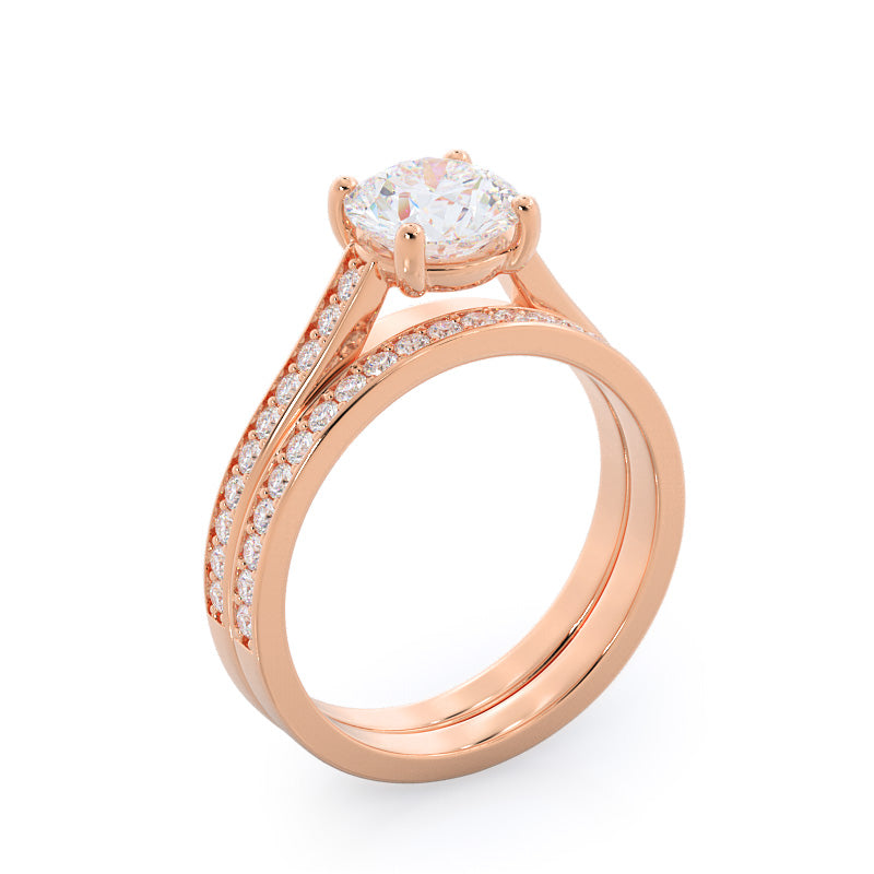 Channel & Pave Basket Diamond Wedding Band with Lab Cut Diamond in 14KT Rose Gold view 3
